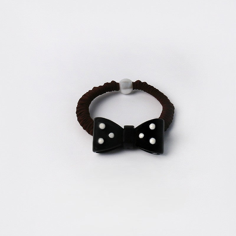 Polka Dot Bow Elastic Hair Tie - Black