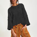 Oversized Cable Knit Flared Sleeve Sweater - Black