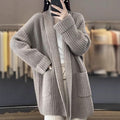 Longline Ribbed Open Front Chunky Cardigan - Grey