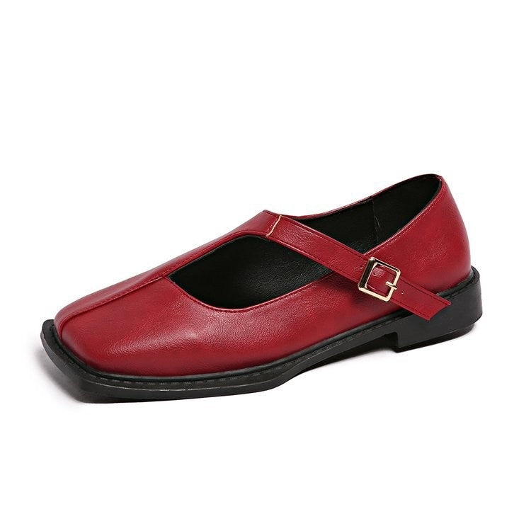 Square Toe Buckle Strap Mary Jane Flats