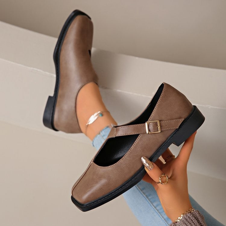 Square Toe Buckle Strap Mary Jane Flats
