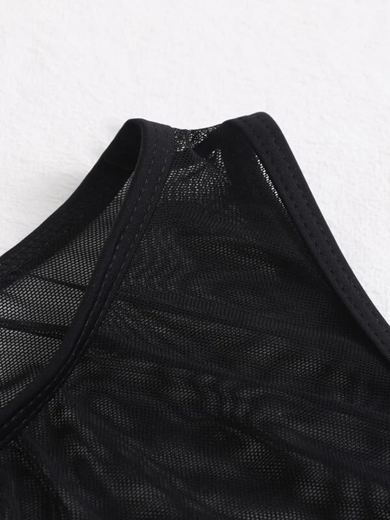 Sheer Mesh Maxi Cover Up and Bikini Set - Black - 3