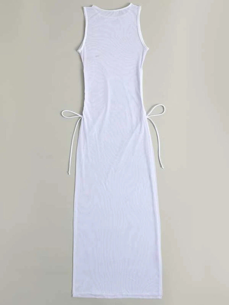 Sheer Mesh Maxi Cover Up and Bikini Set - White - 4