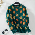 Autumn Maple Leaf Knit Pullover Sweater - Green