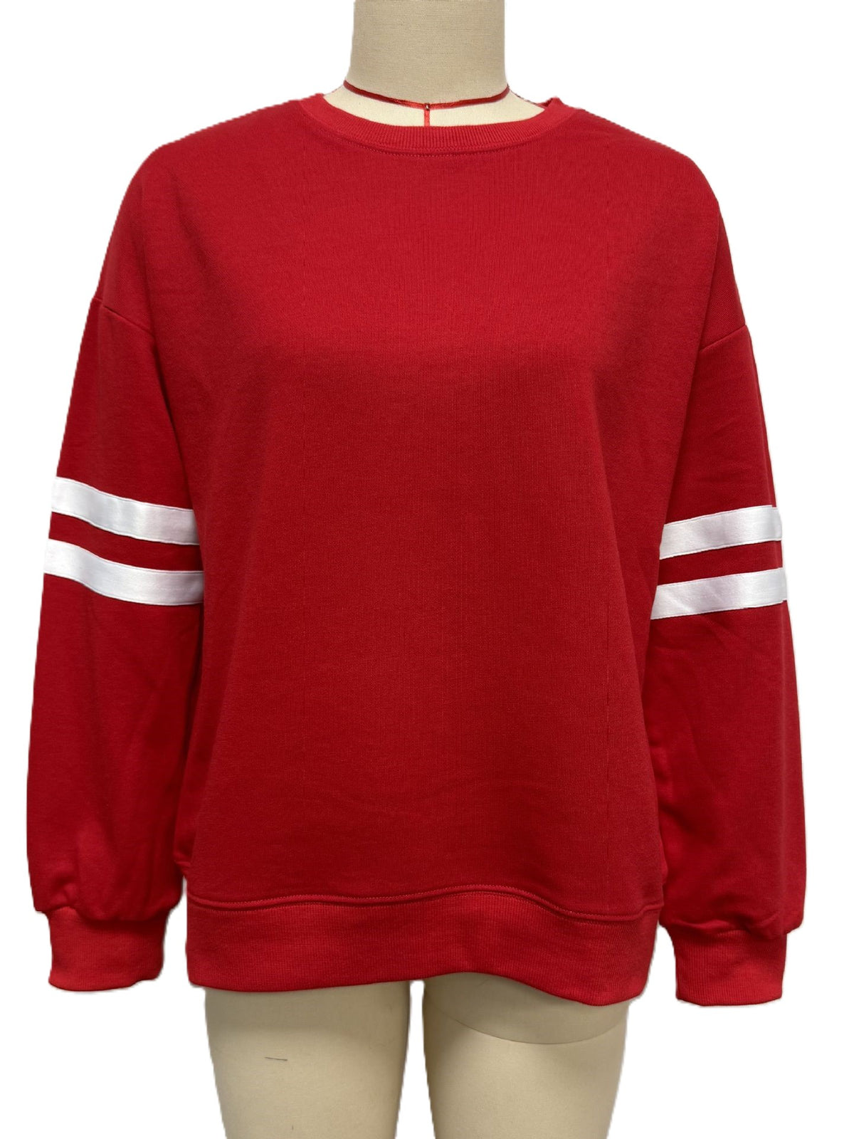 Varsity Stripe Sleeve Crew Sweatshirt - Red - 1