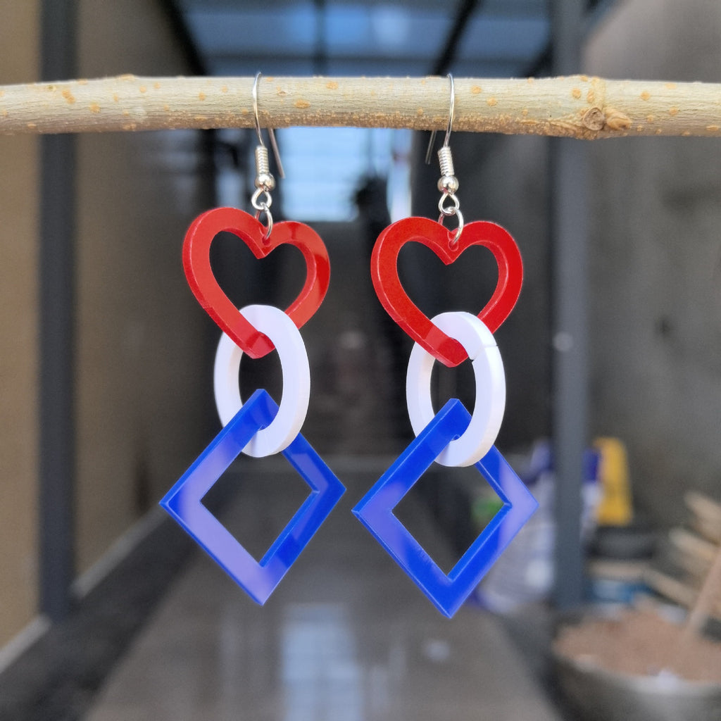 Cut Out Geometric Link Dangle Earrings - Love-1