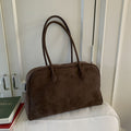 Oversized Faux Suede Bowling Shoulder Bag - Chocolate