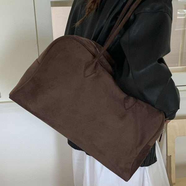 Oversized Faux Suede Bowling Shoulder Bag