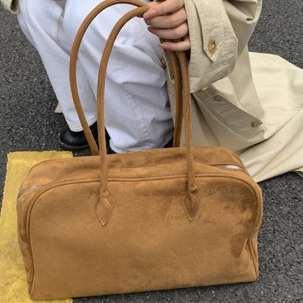 Oversized Faux Suede Bowling Shoulder Bag
