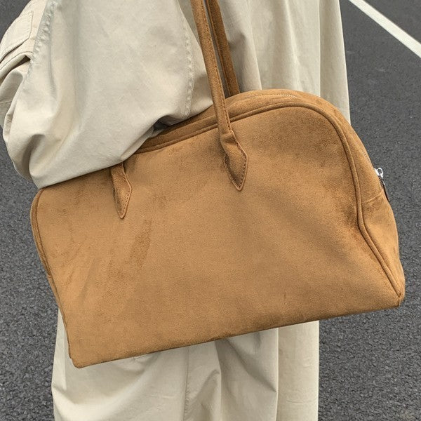 Oversized Faux Suede Bowling Shoulder Bag
