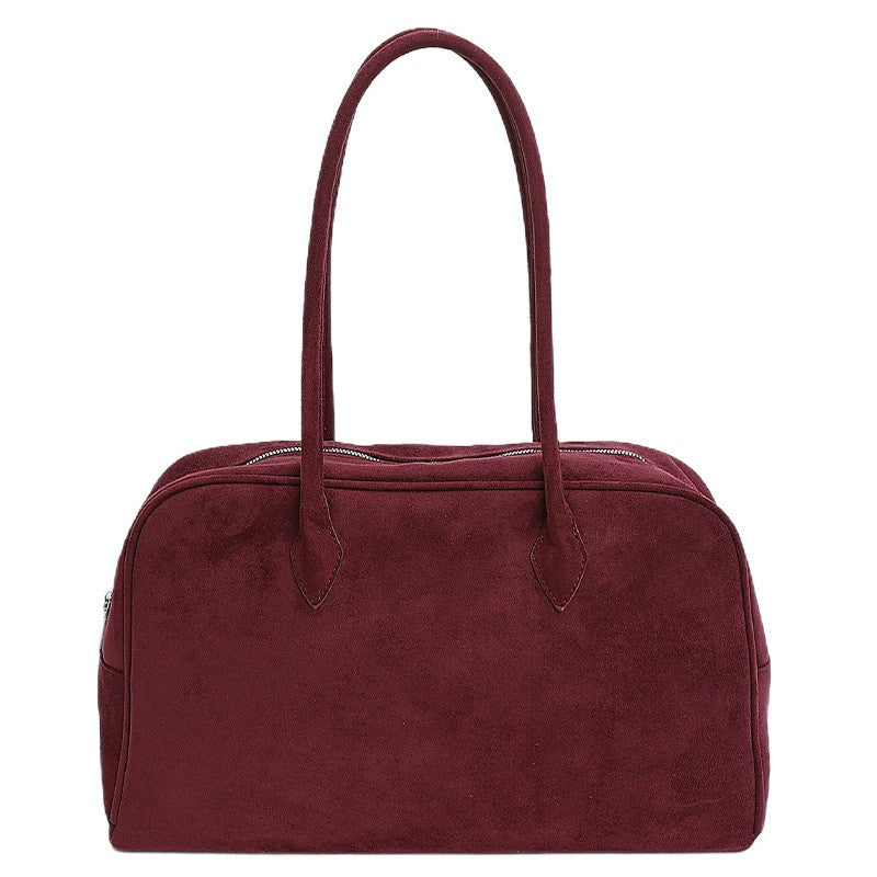 Oversized Faux Suede Bowling Shoulder Bag