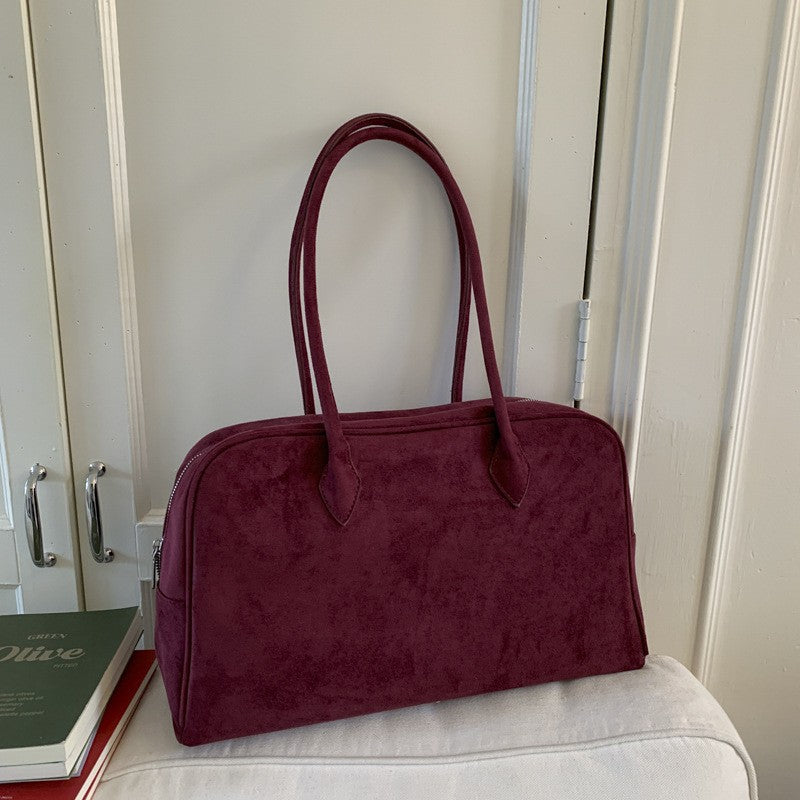 Oversized Faux Suede Bowling Shoulder Bag