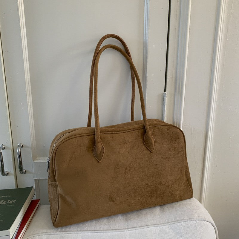 Oversized Faux Suede Bowling Shoulder Bag