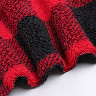 Hooded Buffalo Plaid Sherpa Vest With Pockets - Red - 1