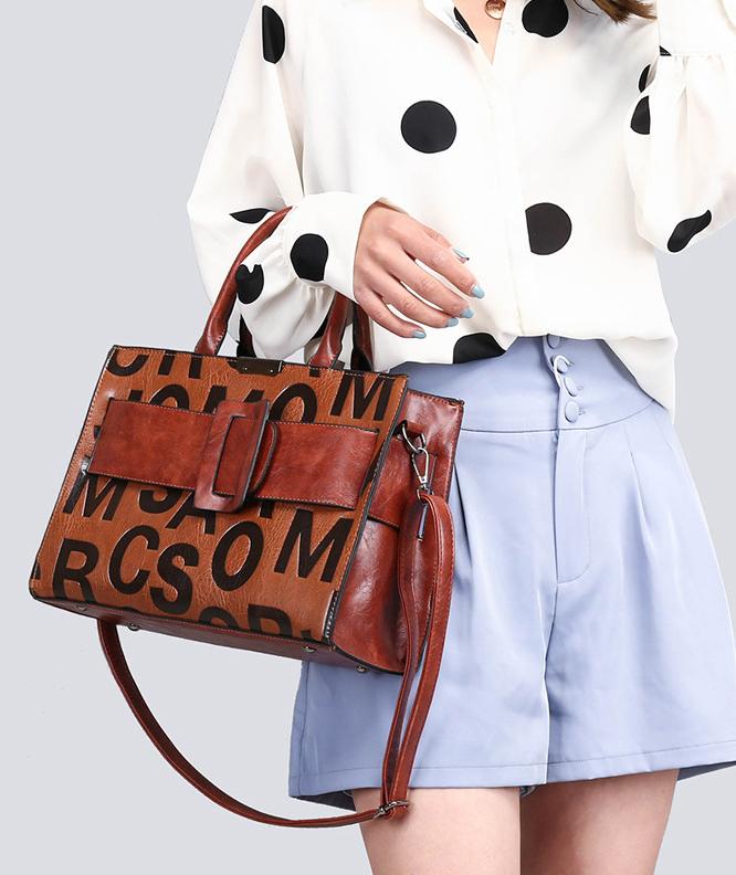 Embossed Letter Top Handle Bag Set