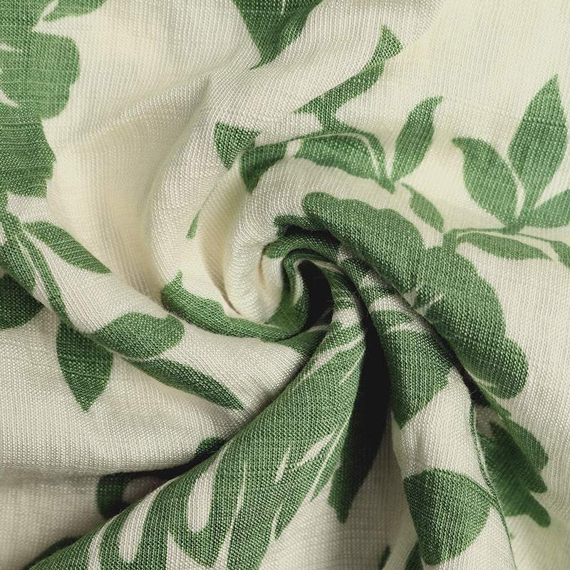 Botanical Print Pleated Tie Neck Tank Top - Green - 4