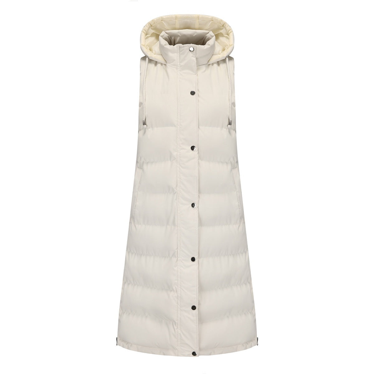 Longline Hooded Puffer Vest With Pockets - White