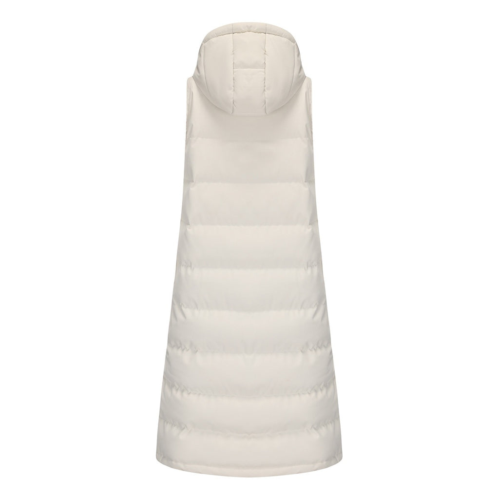 Longline Hooded Puffer Vest With Pockets - White - 1