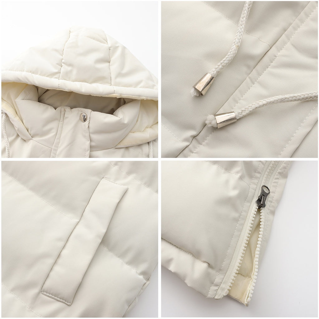 Longline Hooded Puffer Vest With Pockets - White - 3