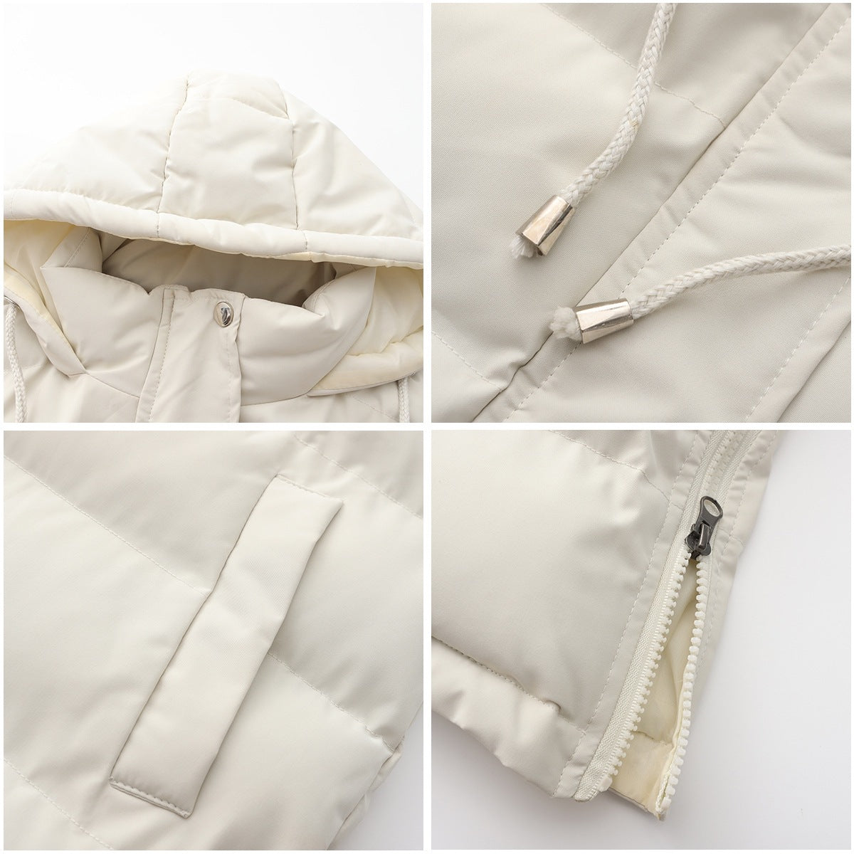 Longline Hooded Puffer Vest With Pockets - White - 3