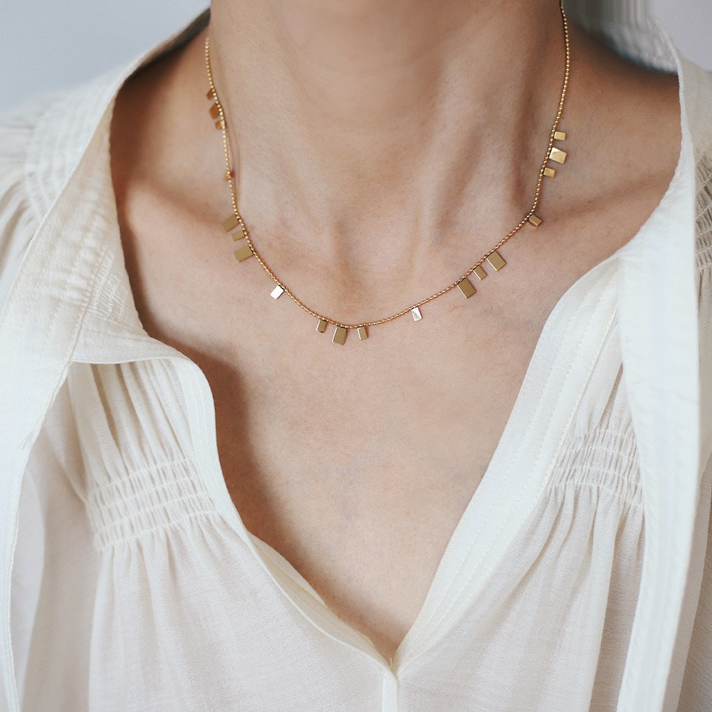 Square Charm Fringe Chain Necklace - Gold