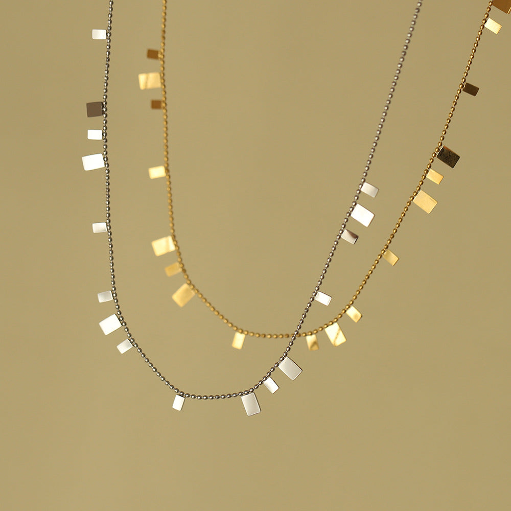 Square Charm Fringe Chain Necklace - Gold - 1