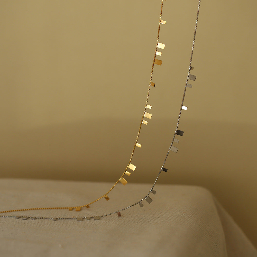 Square Charm Fringe Chain Necklace - Gold - 2
