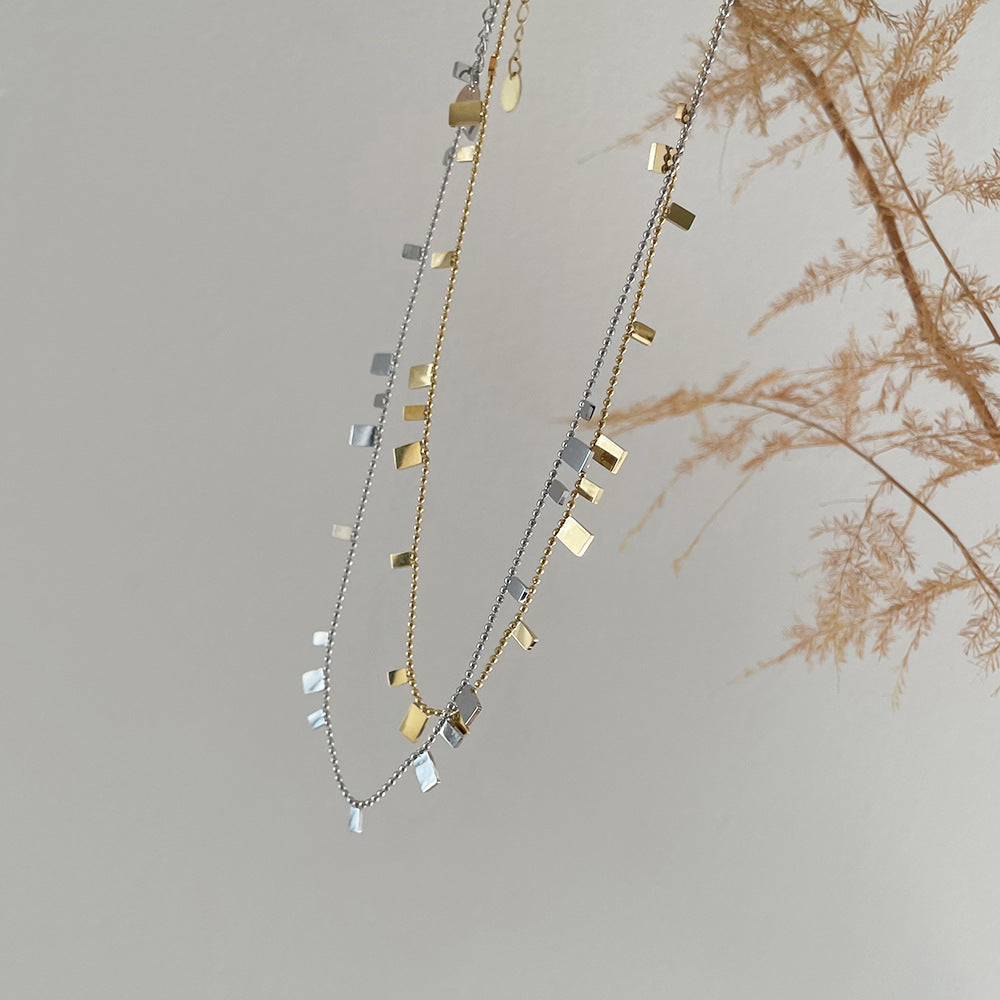 Square Charm Fringe Chain Necklace - Gold - 3