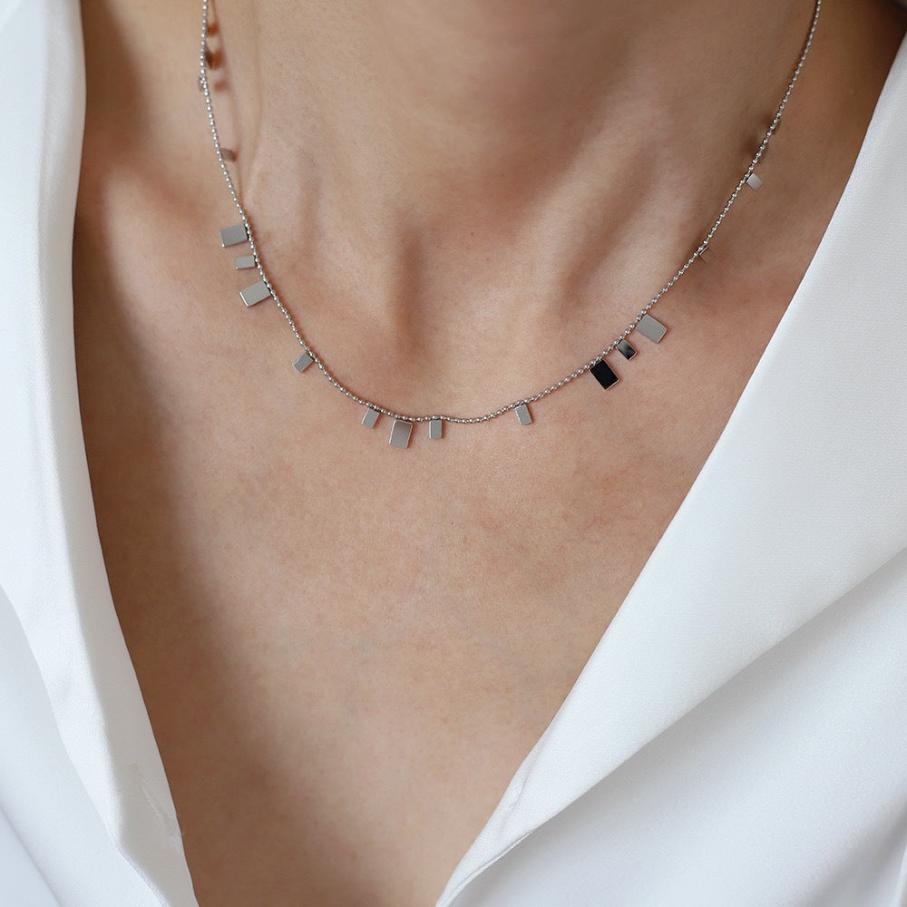 Square Charm Fringe Chain Necklace - Silvery - 1