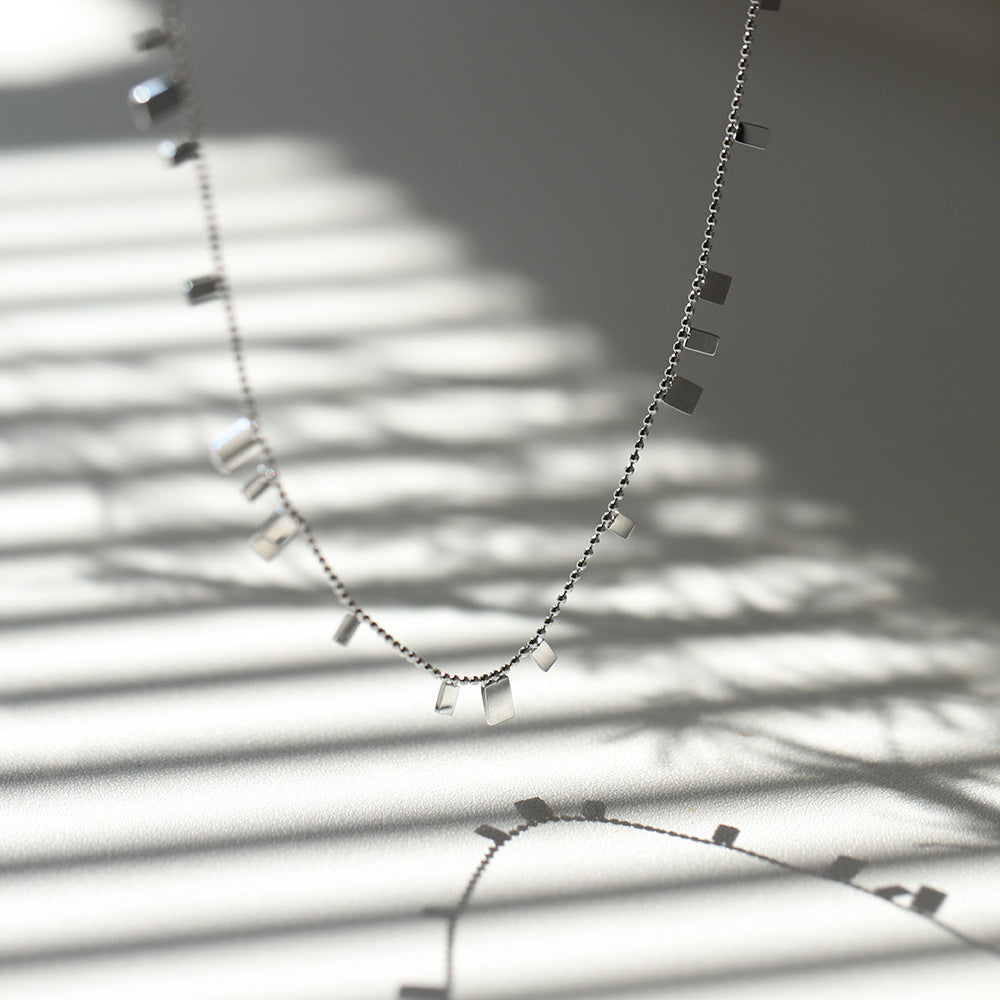 Square Charm Fringe Chain Necklace - Silvery - 2