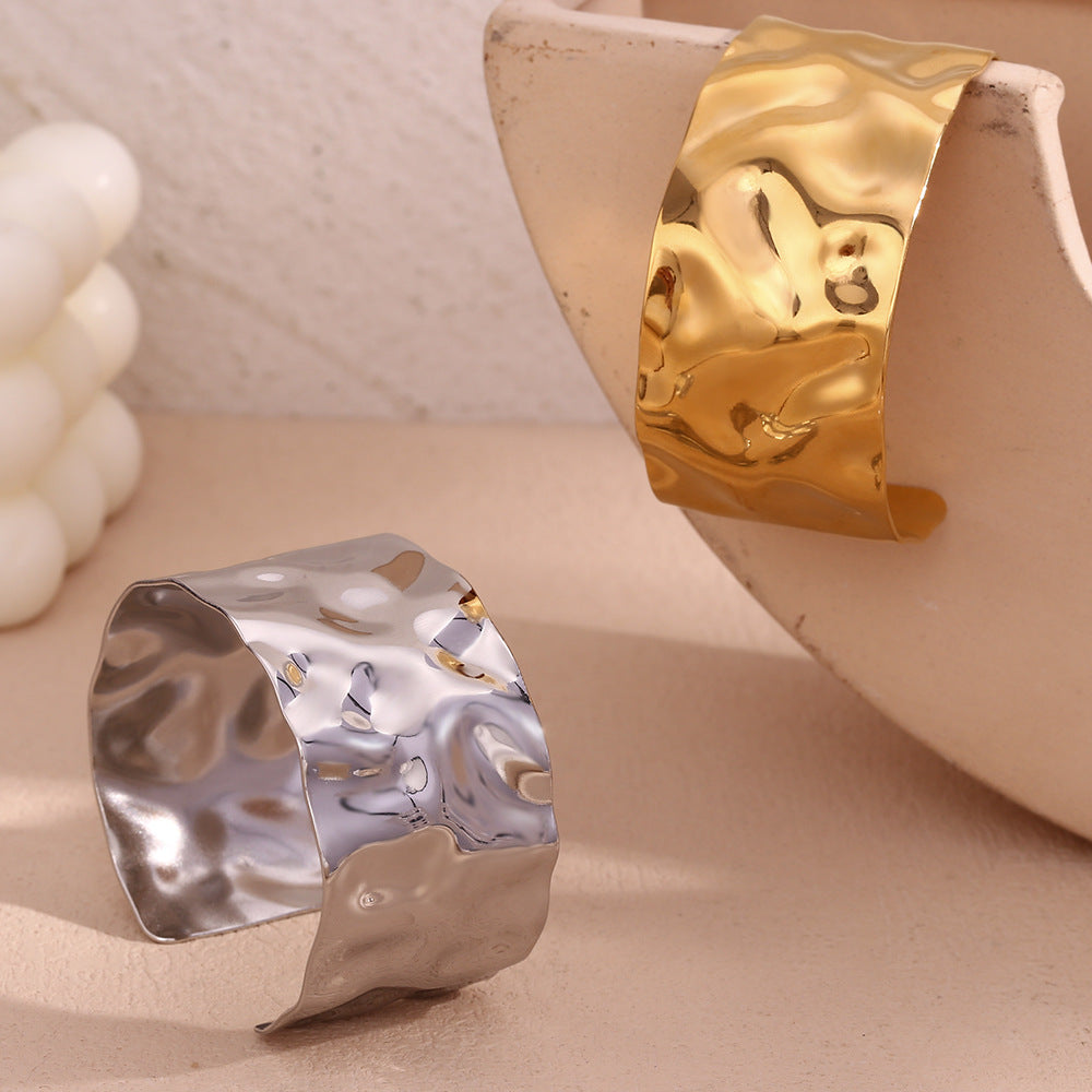 Wide Molten Hammered Statement Cuff Bracelet - view 2