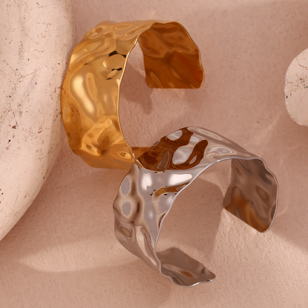 Wide Molten Hammered Statement Cuff Bracelet - view 3