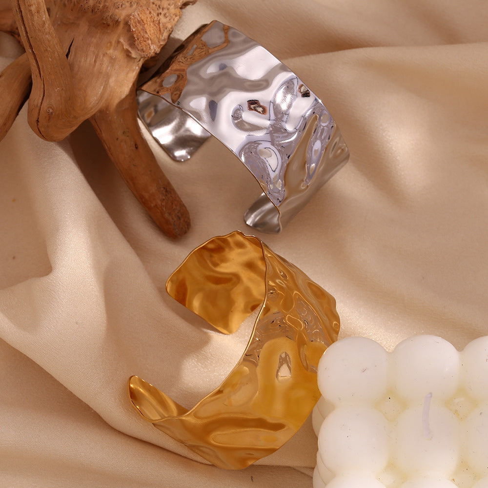 Wide Molten Hammered Statement Cuff Bracelet - view 4