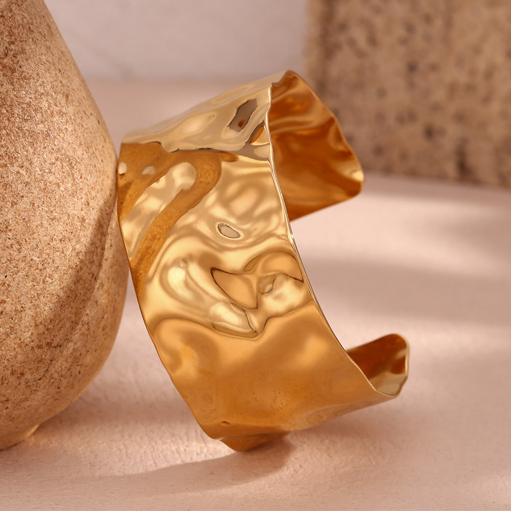 Wide Molten Hammered Statement Cuff Bracelet - view 7