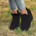 Suede Wedge Ankle Booties with Side Zip - Black