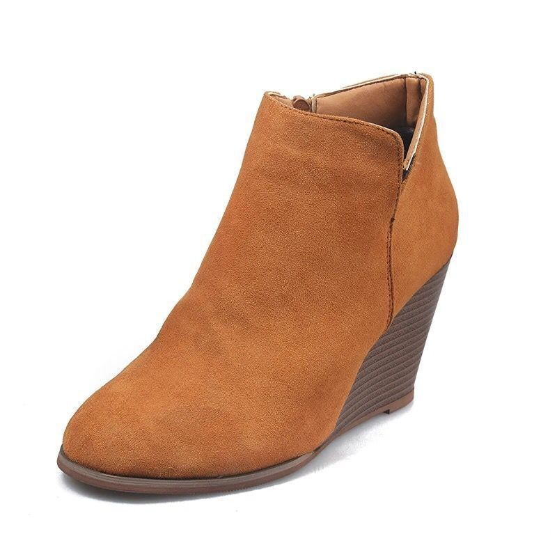 Suede Wedge Ankle Booties with Side Zip