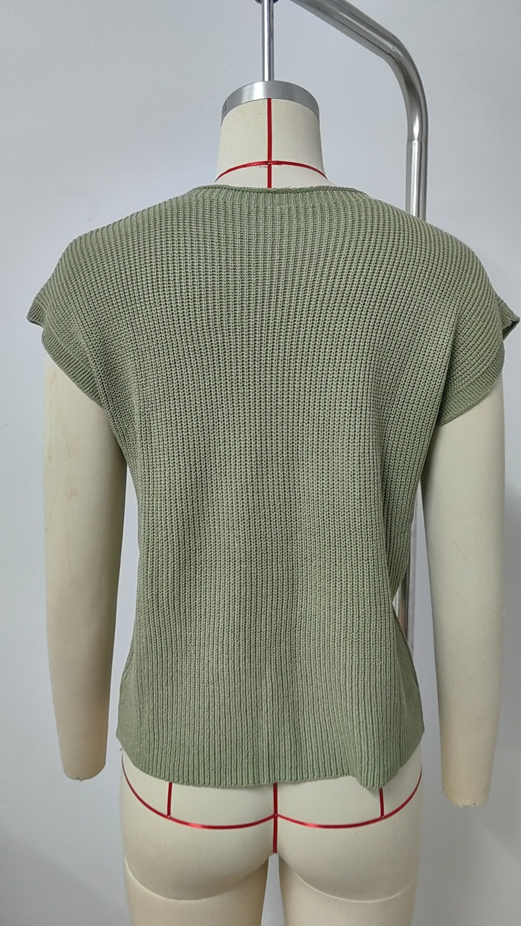 Ribbed Knit Pocket Cap Sleeve Top - Green - 1