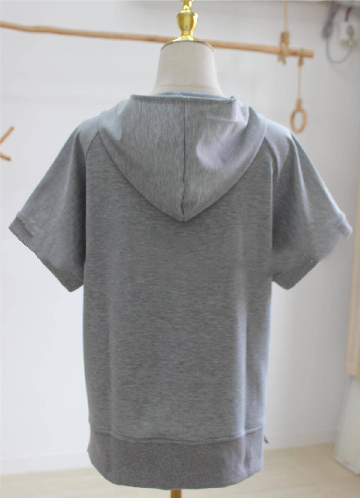 Short Sleeve Half Zip Hooded Sweatshirt - grey - 2