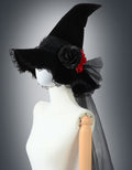 Rose Lace Veil Gothic Witch Hat - Black