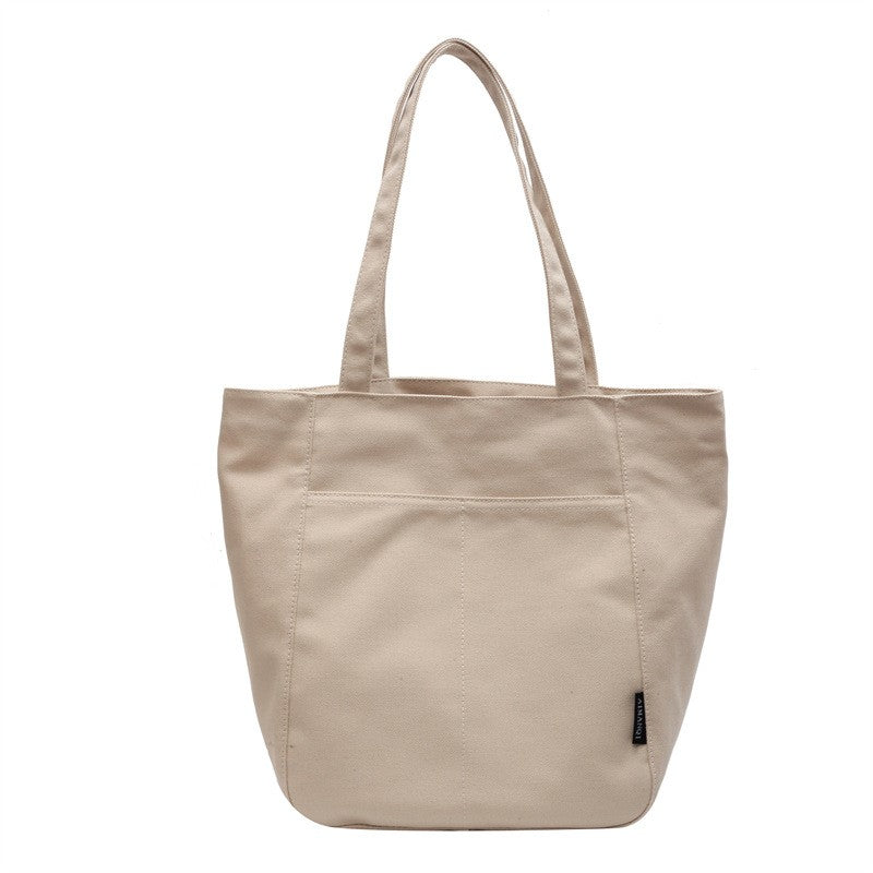 Canvas Zip Tote Bag with Front Pocket - Oatmeal