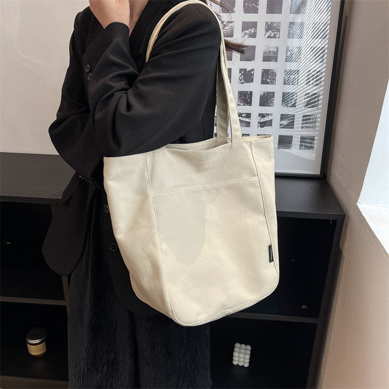 Canvas Zip Tote Bag with Front Pocket