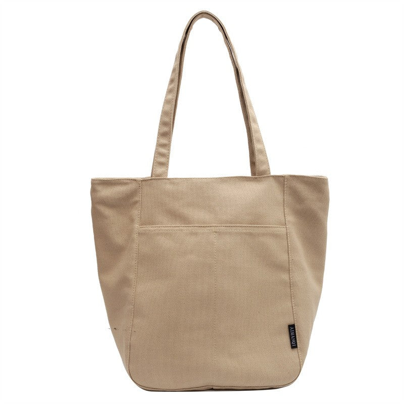 Canvas Zip Tote Bag with Front Pocket