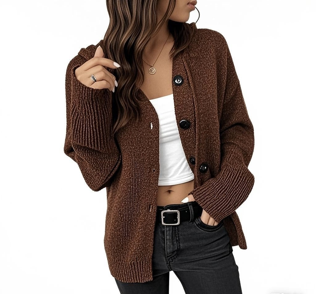 Slouchy Chunky Knit Drop Shoulder Cardigan - Caramel