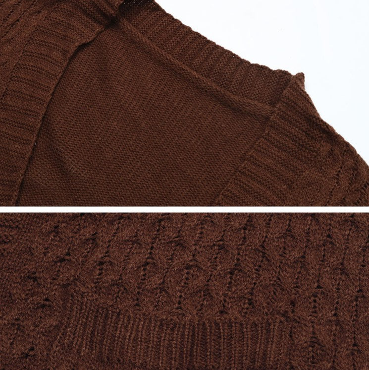 Cable Knit Longline Open Front Cardigan - Coffee - 3
