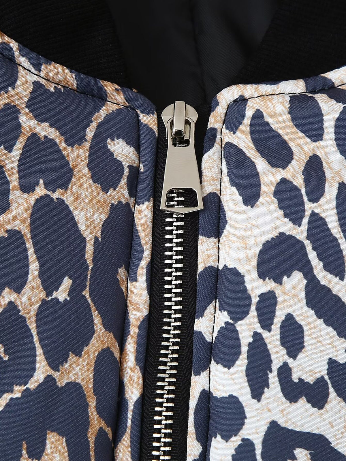 Leopard Print Rib Collar Bomber Jacket - Brown - 3