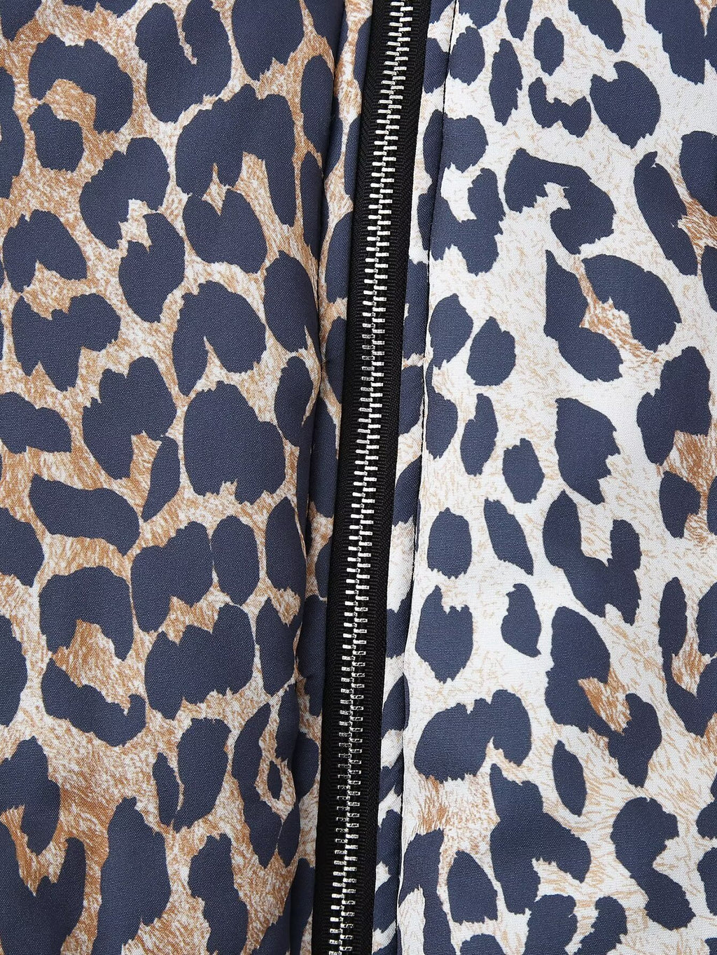 Leopard Print Rib Collar Bomber Jacket - Brown - 4