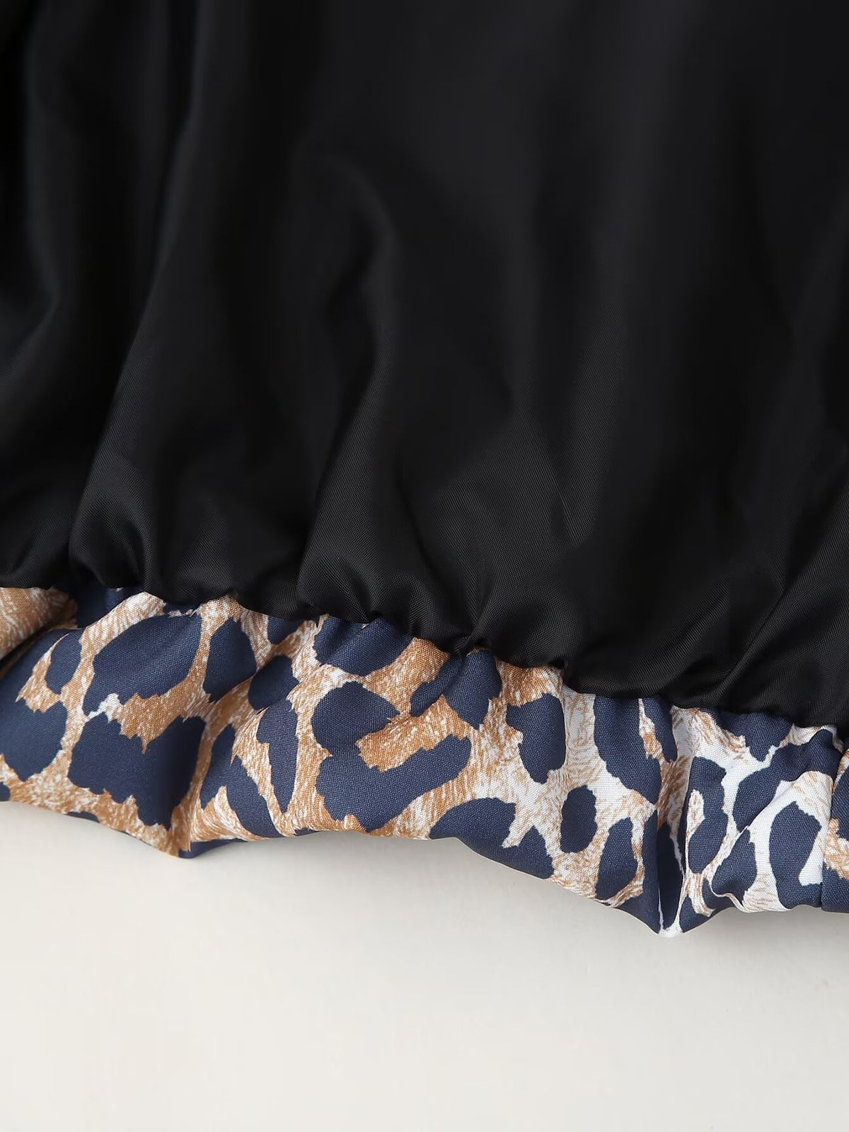 Leopard Print Rib Collar Bomber Jacket - Brown - 6