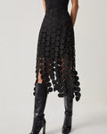 Paillette Fringe Sheer Mesh Midi Skirt - Black
