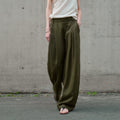 Tencel Blend Pleated Wide Leg Trousers - Green