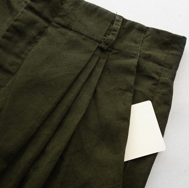 Tencel Blend Pleated Wide Leg Trousers - Green - 1